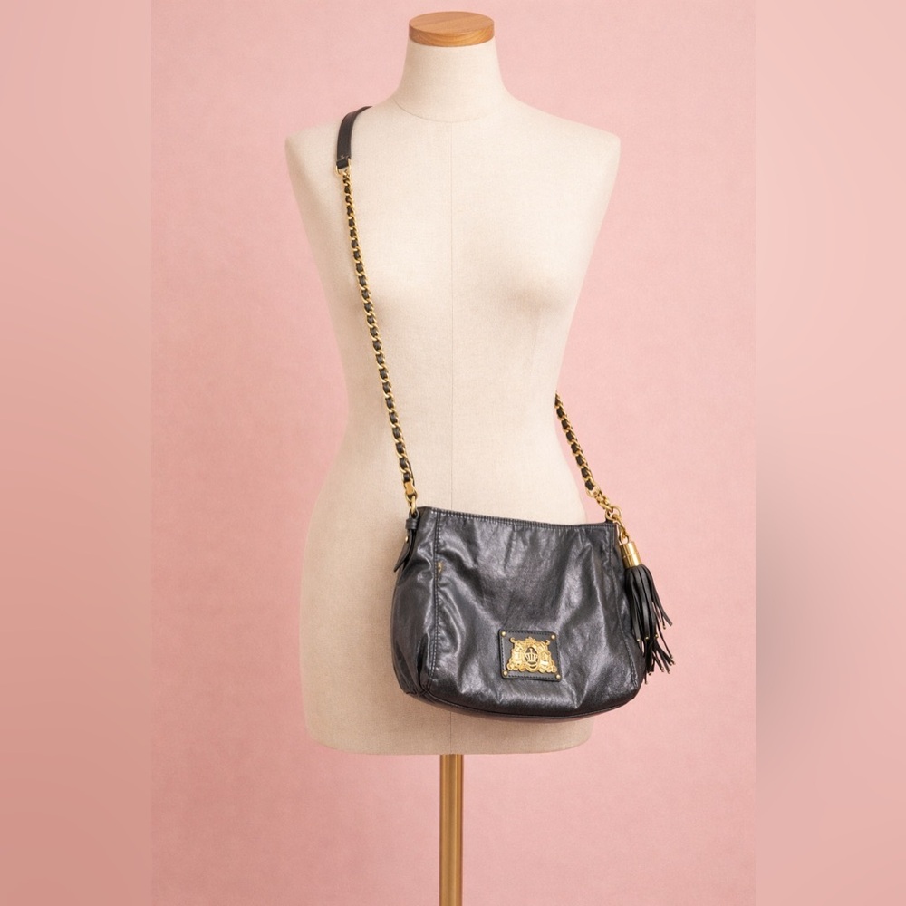 Vintage Juicy Couture Elegant Black Leather Crossbody Bag